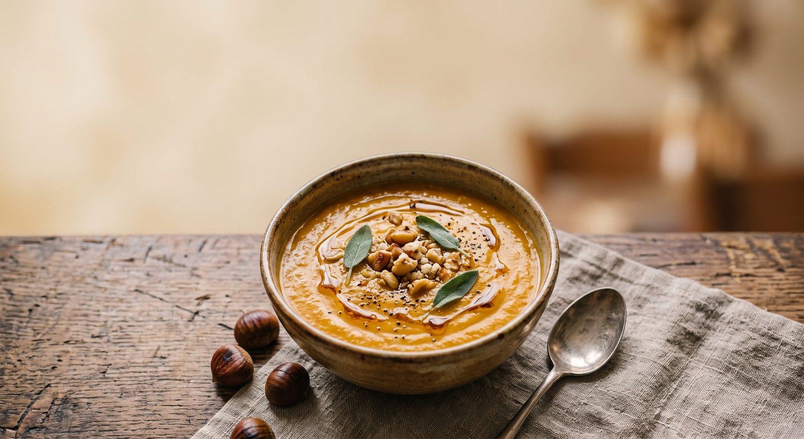 Velouté de potimarron et châtaignes